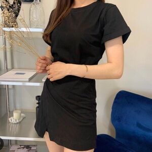 HONEY YOC Short Sleeve Dress with Front Patch/Flap Skirt Tie